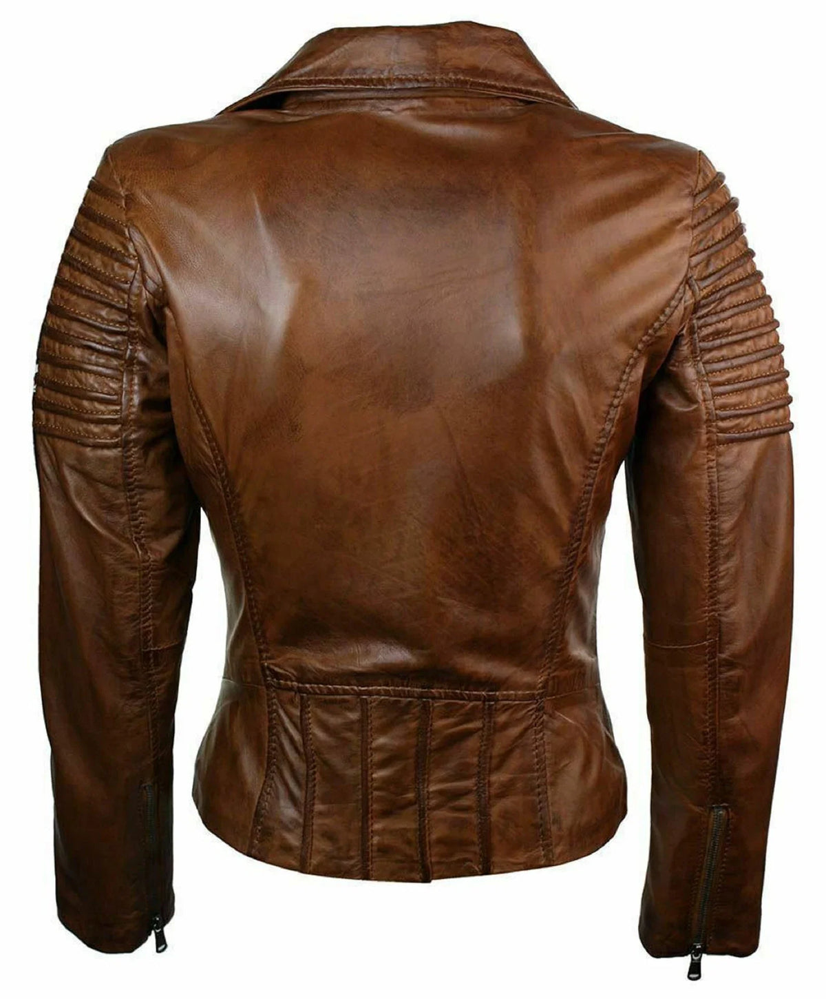 Shop Women Brown Vintage Quilted Leather Jacket