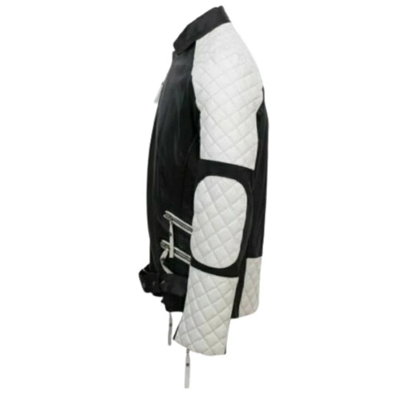 Shop Men's Lambskin BLACK & WHITE Leather Jacket by TJS