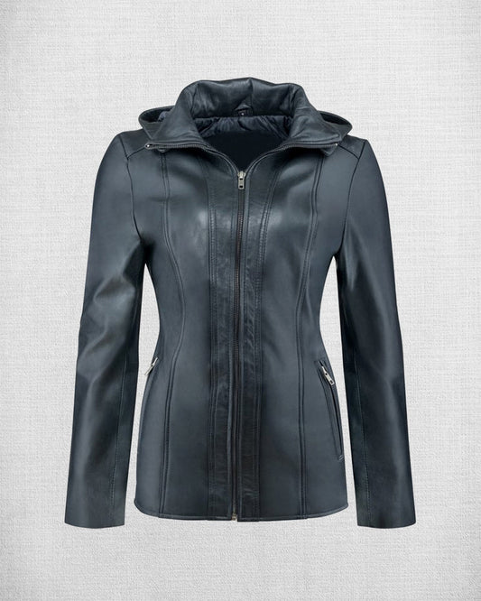 Shop Women Hooded Black Biker Jacket