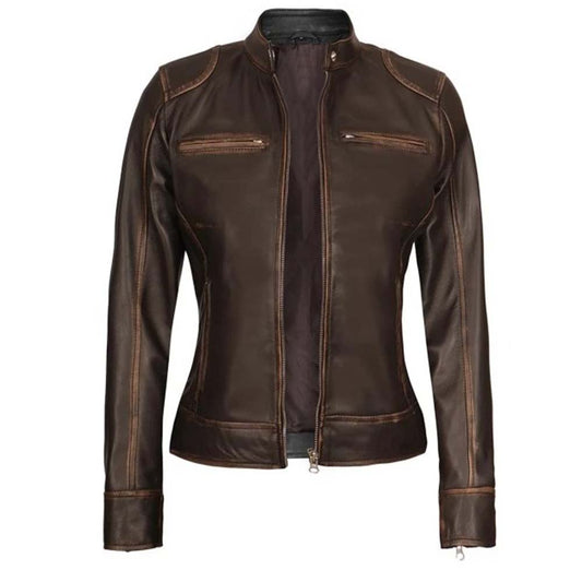 Shop Womens Rub Off Brown Vintage Leather Jacket