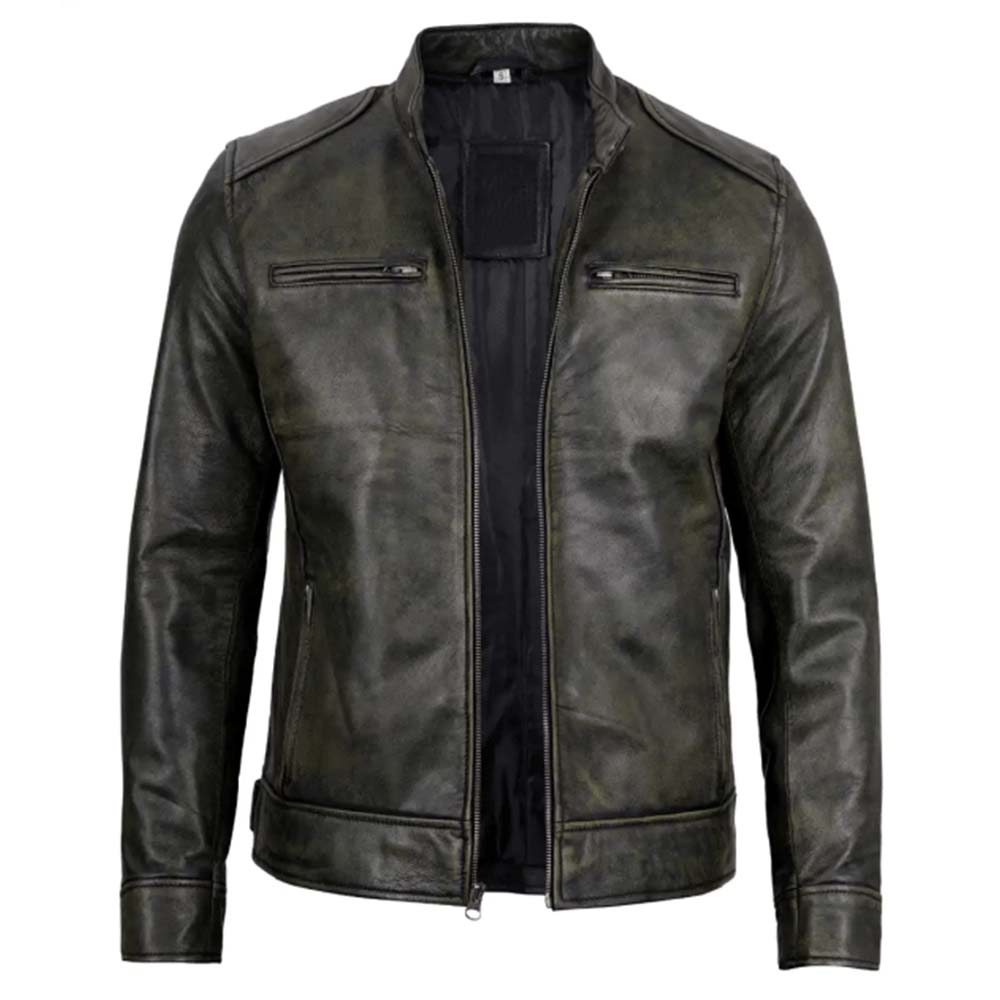 Shop Mens Dodge Black Waxed Racer Leather Jacket