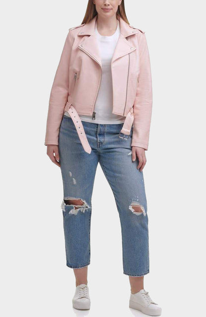 Shop Water Repellent Leather Fashion Belted Moto Jacket