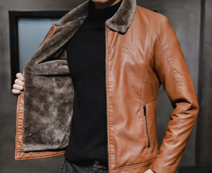 Shop Fashion Mens Winter Thick Black & Brown Faux Fur and Real Leather Jacket