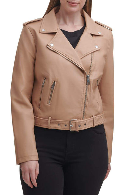 Shop Water Repellent Leather Fashion Belted Moto Jacket