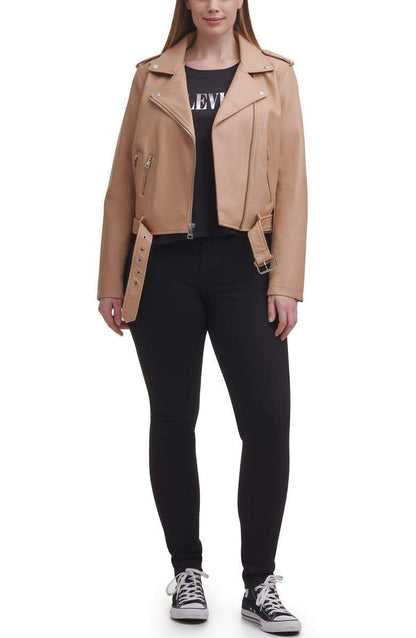 Shop Water Repellent Leather Fashion Belted Moto Jacket