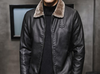 Shop Fashion Mens Winter Thick Black & Brown Faux Fur and Real Leather Jacket