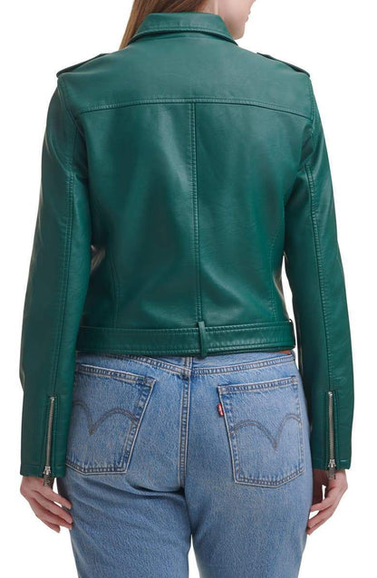 Shop Water Repellent Leather Fashion Belted Moto Jacket