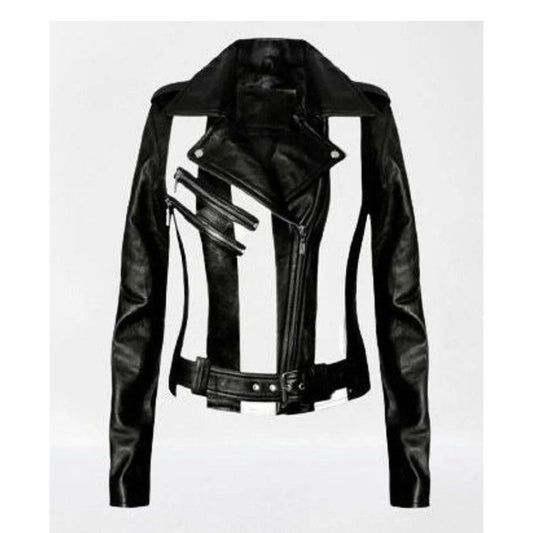 Shop Women's And Girl's White And Black Stylish Two Tone Biker Jacket