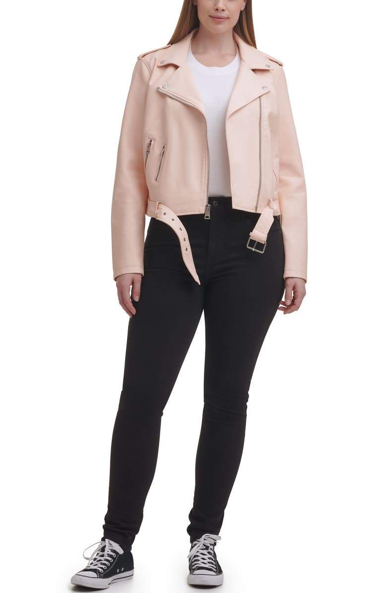 Shop Women Belted Moto Biker Jacket Water Repellent