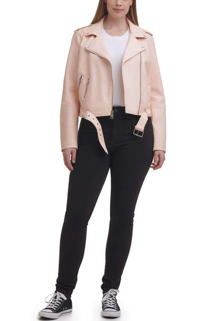 Shop Water Repellent Leather Fashion Belted Moto Jacket