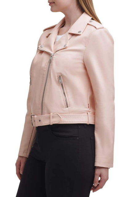 Shop Water Repellent Leather Fashion Belted Moto Jacket