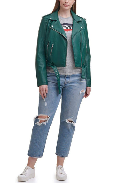 Shop Water Repellent Leather Fashion Belted Moto Jacket