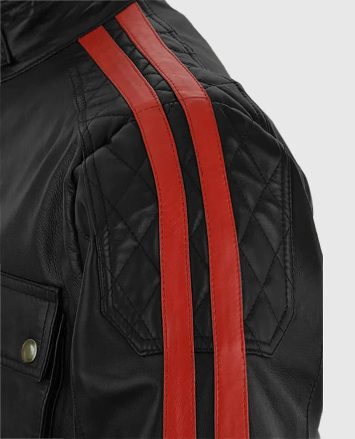 Shop Fast & Furious 8 Vin Diesel Red Stripes Leather Jacket