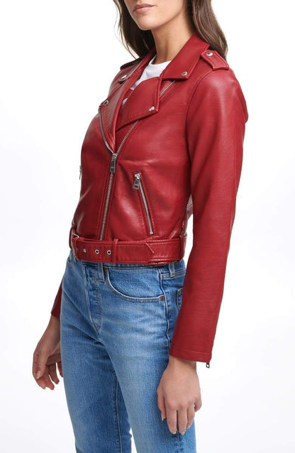 Shop Water Repellent Leather Fashion Belted Moto Jacket