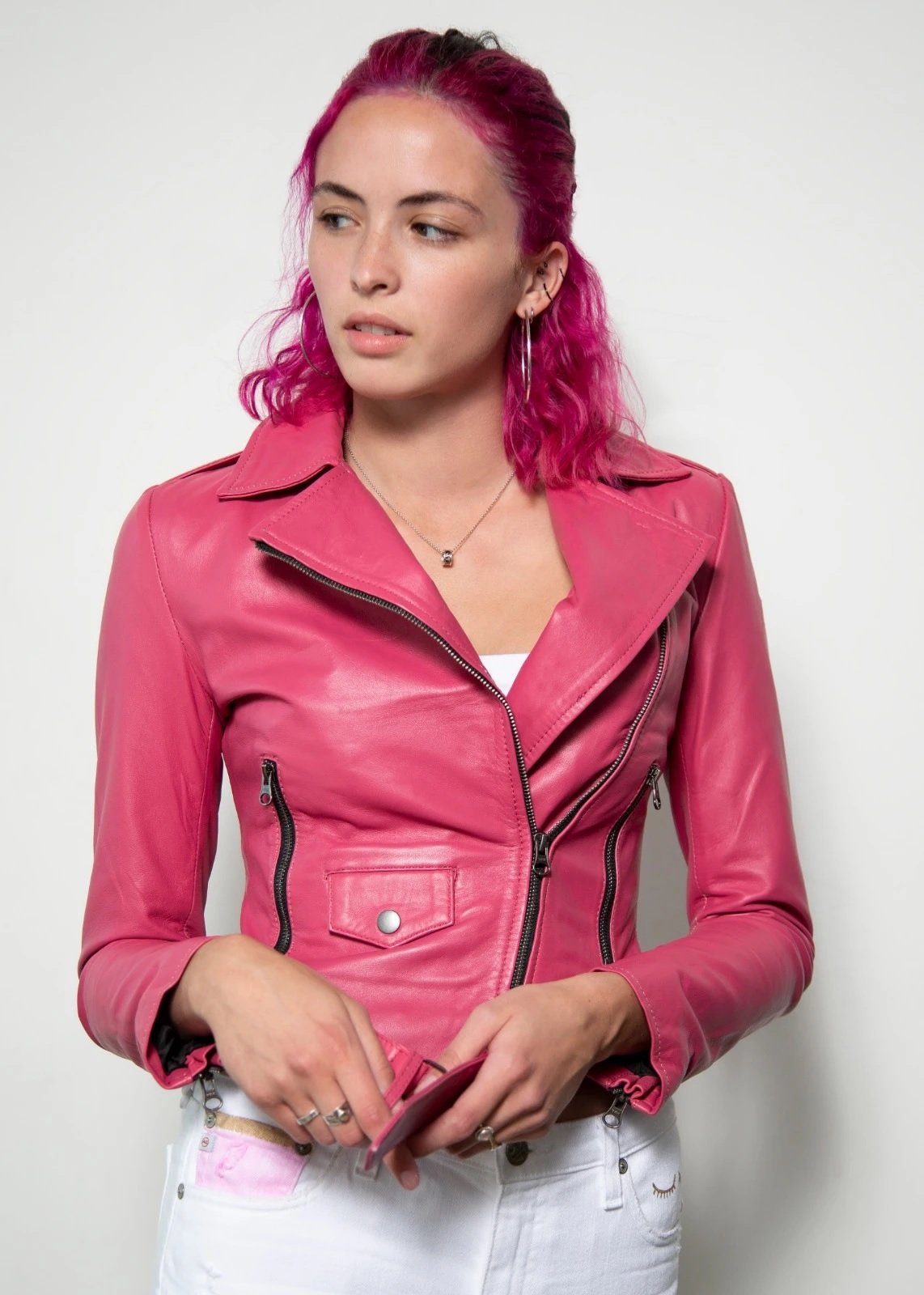 Shop WOMENS BARBIE PINK LEATHER JACKET