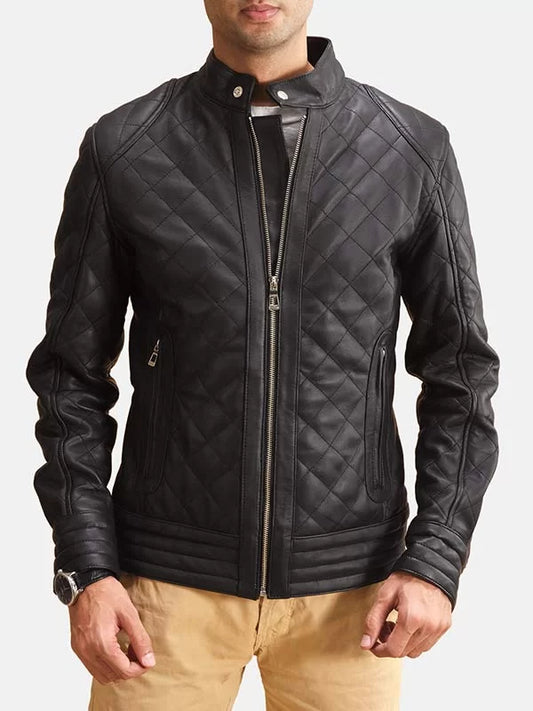 Shop Black Leather Quilted Jacket