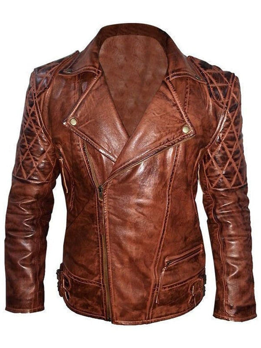 Shop Mens Diamond Quilted Vintage Leather Biker Jacket