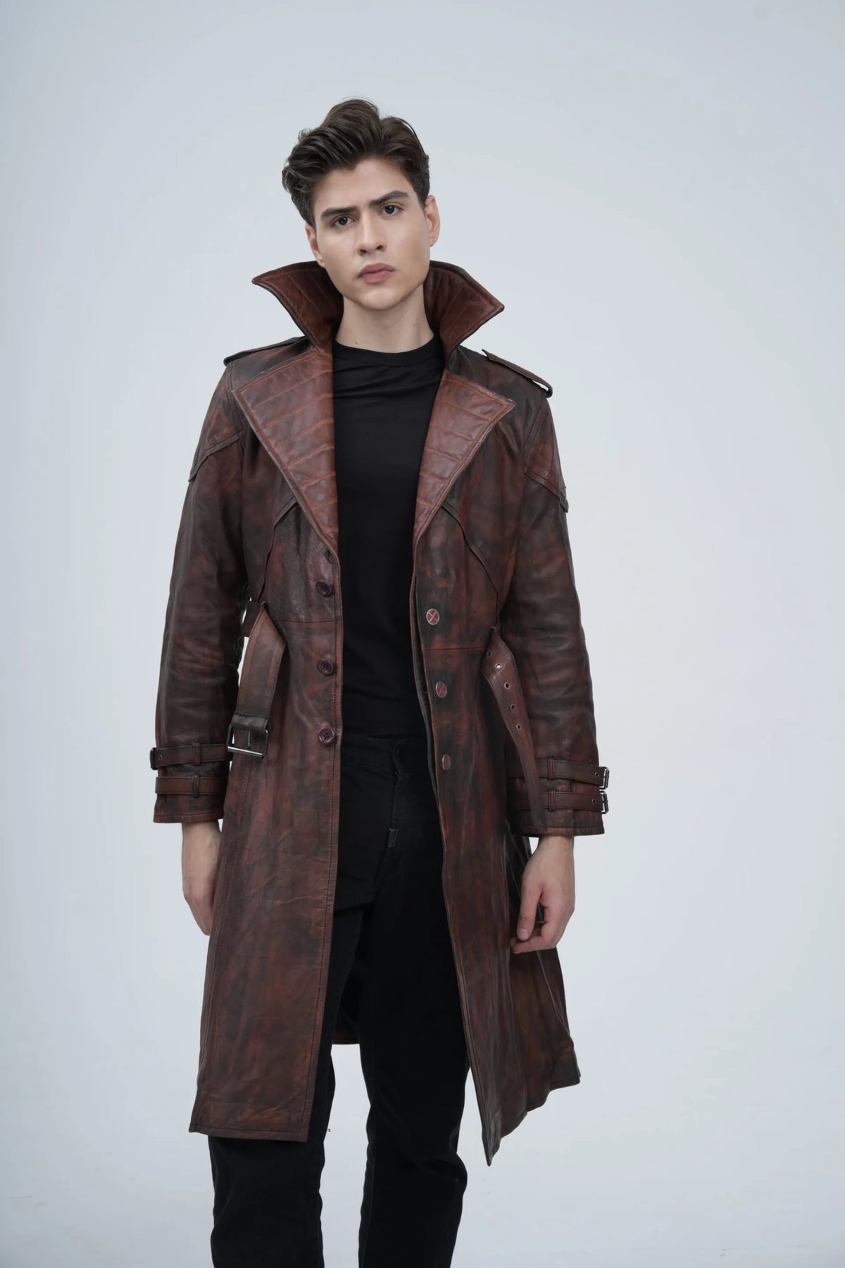 Gambit Weathered Leather Trench Coat
