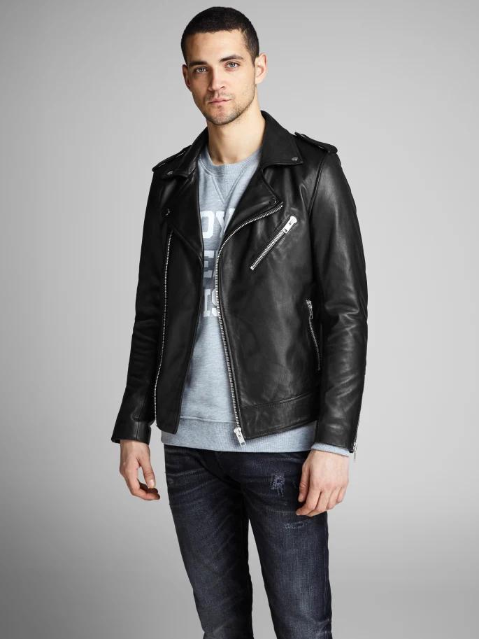 Shop Best Shiny Black Biker Stylish Leather Jacket For Men by TJS