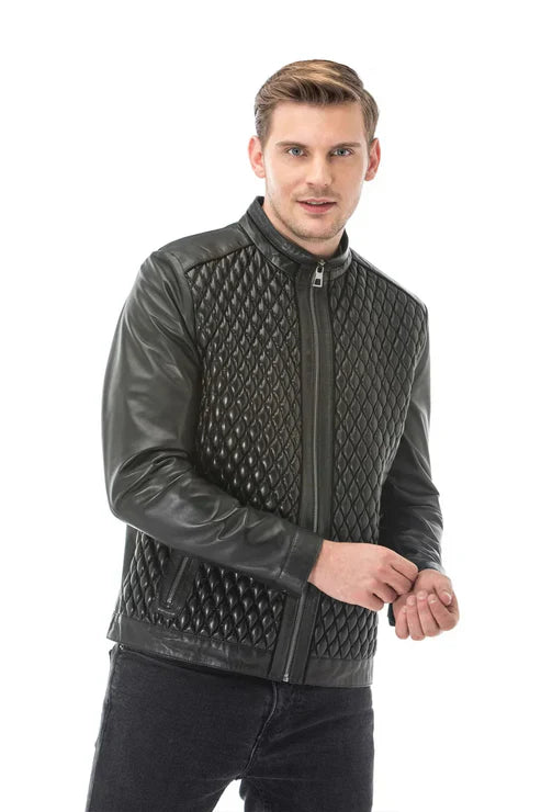 Shop Black Diamond Quilted Leather Jacket