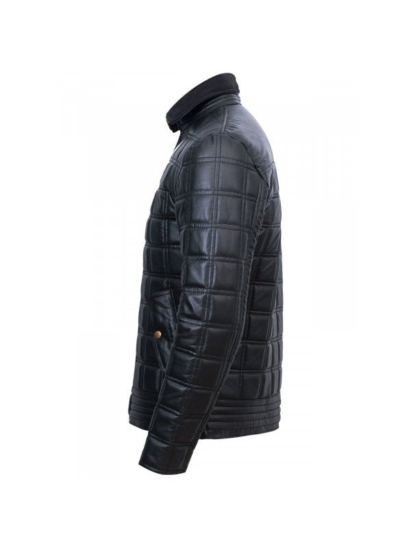 Shop MEN’S TRIMMED QUILTED LEATHER JACKET BY TJS