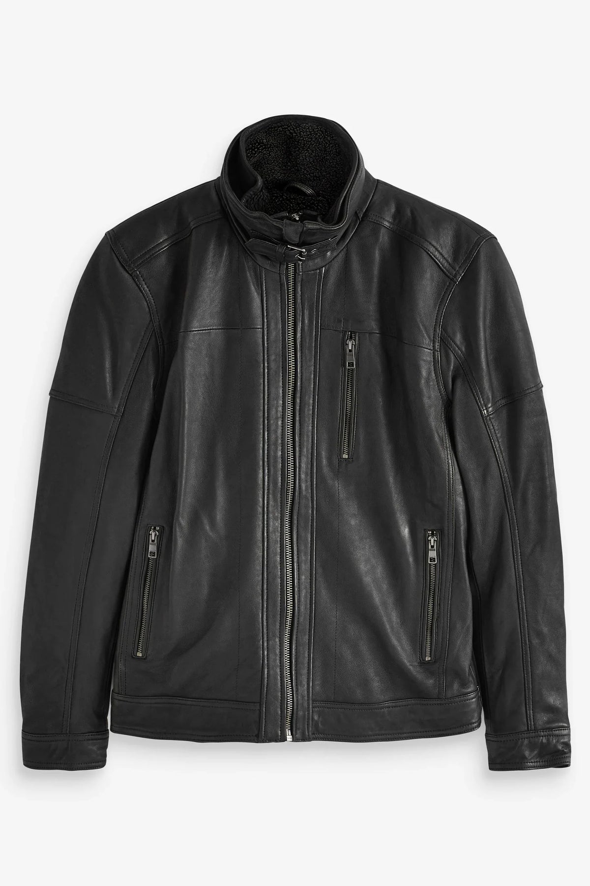 Shop Signature Leather Borg Lined Biker Jacket
