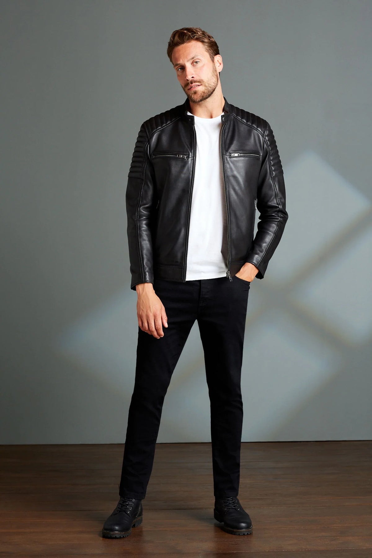 Shop Signature Leather Quilted Racer Jacket
