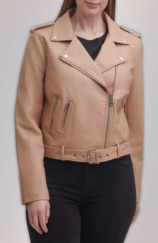 Shop Women Belted Moto Biker Jacket Water Repellent