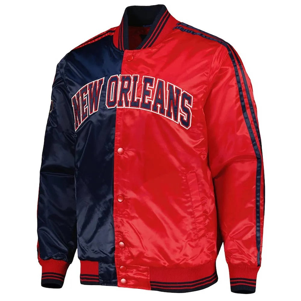 New Orleans Pelicans Fast Break Navy/Red Satin Jacket