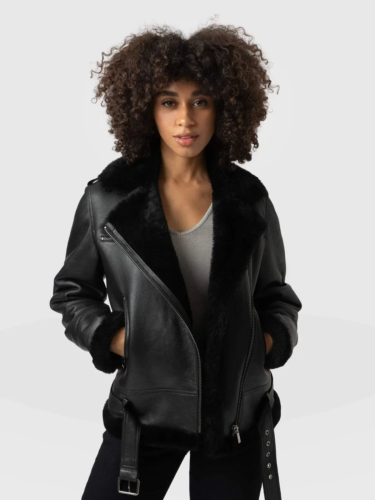 Shop WOMEN BLACK FAUX SHEARLING JACKET