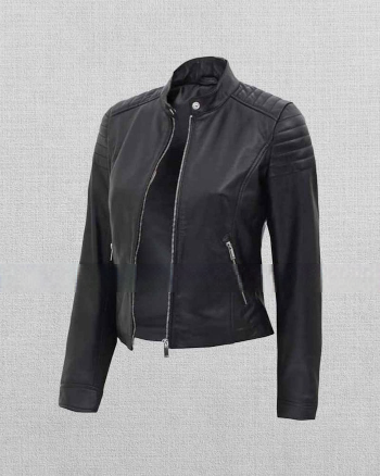 Shop Women's Black Slim Fit Cafe Racer Leather Jacket