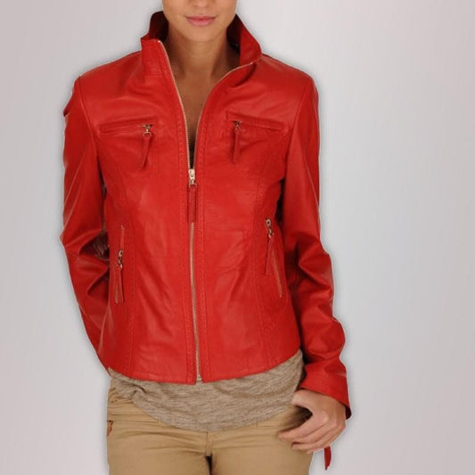 Shop Women Red Motorcycle Ladies Leather Jacket