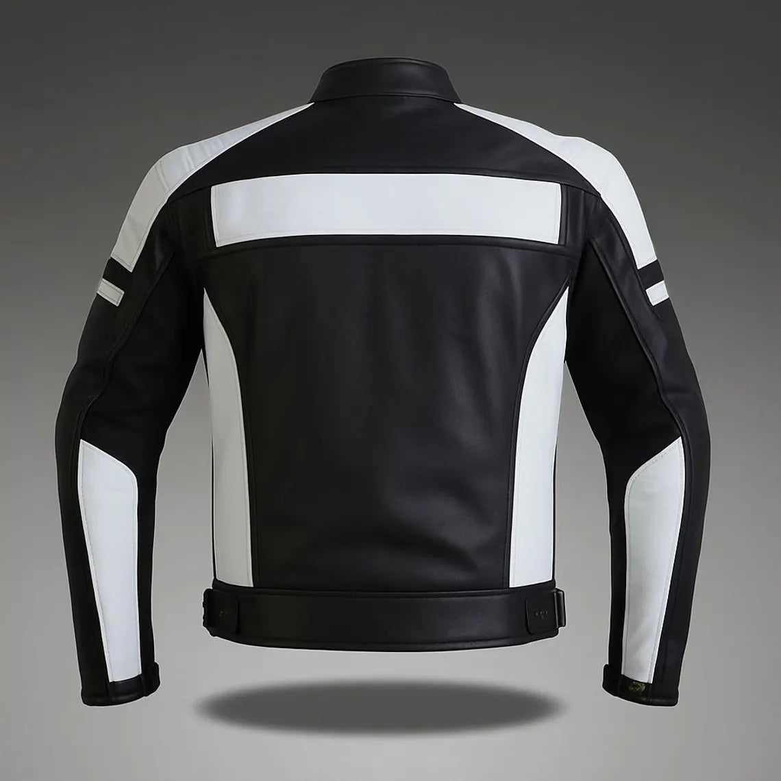 Men's Black & White Leather Motorcycle Jacket