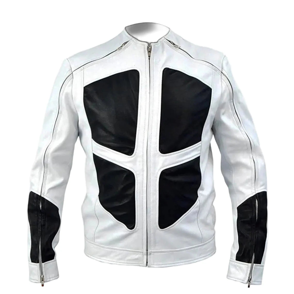 Black & White Leather Biker Jacket