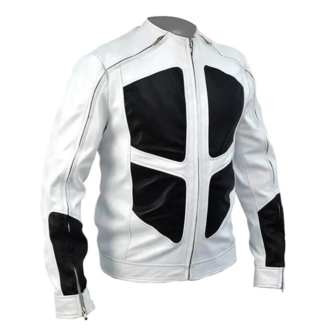 Black & White Leather Biker Jacket