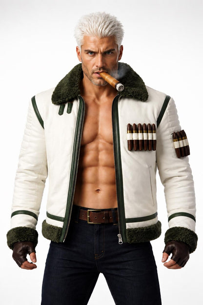 Handmade Mr. Smoker Inspired Marine Leather Shearling B3 Jacket - Anime Fans Cosplay