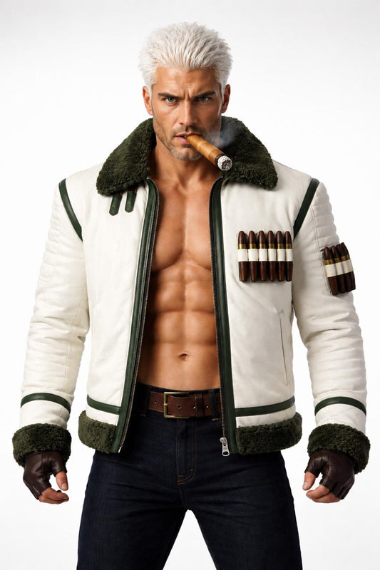 Handmade Mr. Smoker Inspired Marine Leather Shearling B3 Jacket - Anime Fans Cosplay
