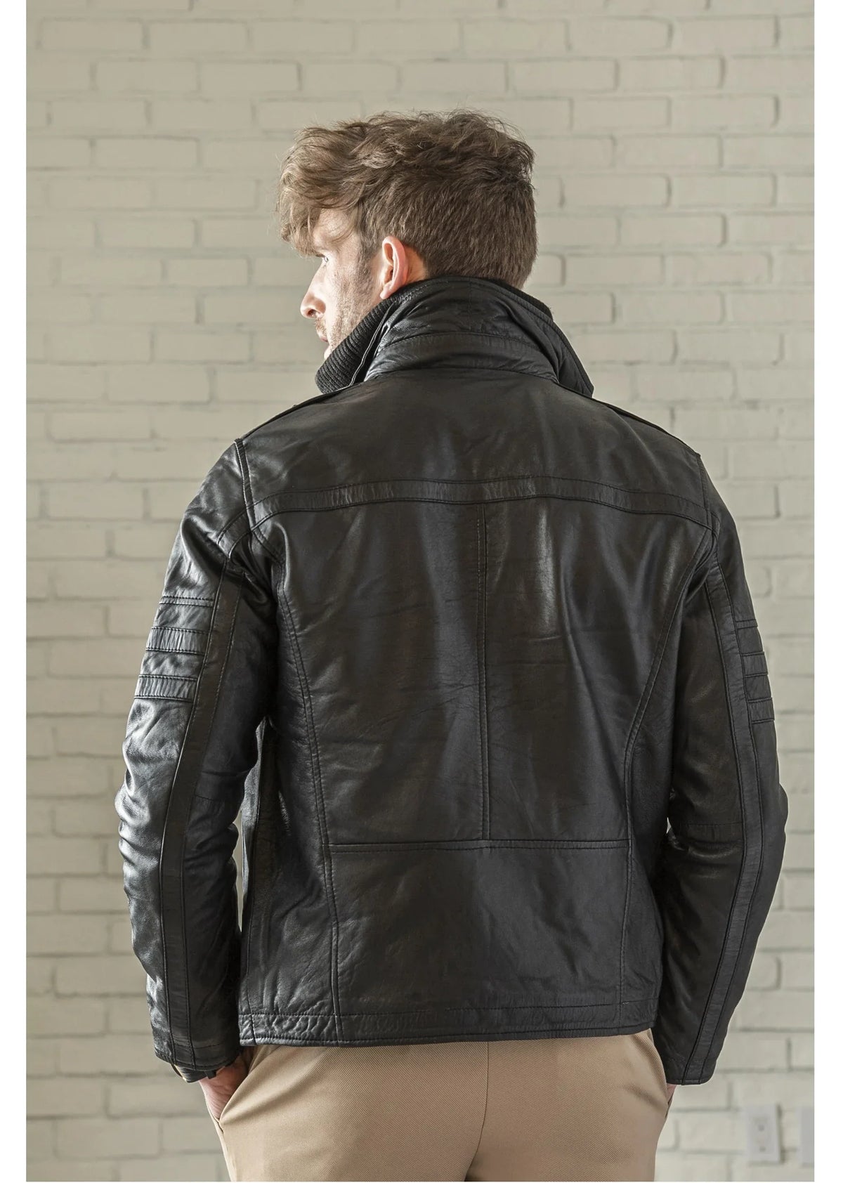Shop Removable Wind Blocker Collar Leather Jacket For Men