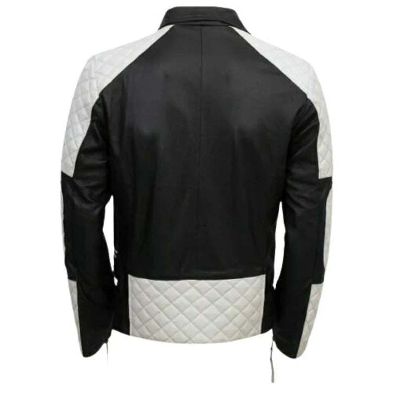 Shop Men's Lambskin BLACK & WHITE Leather Jacket  by TJS