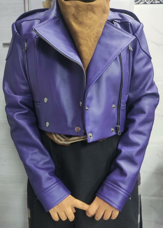 Shop Purple Cropped Motorcycle Bolero Shrug Leather Jacket