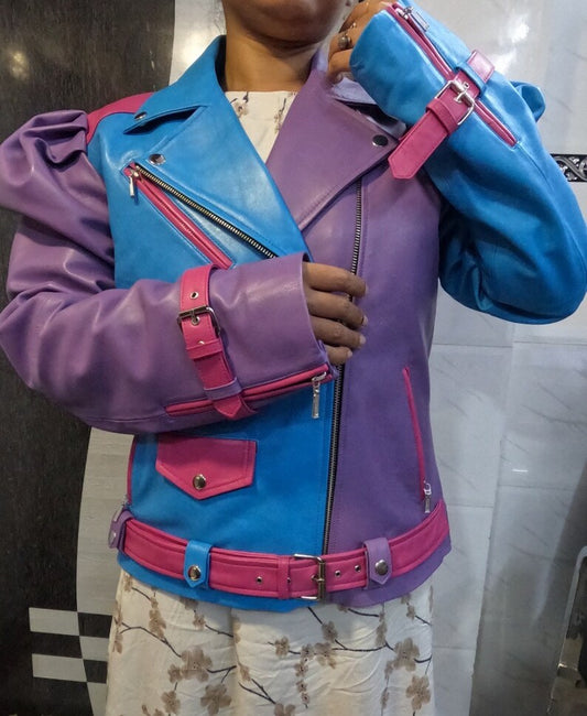 Shop Womens Purple Blue & Pink  3 Color Leather Jacket by tjs