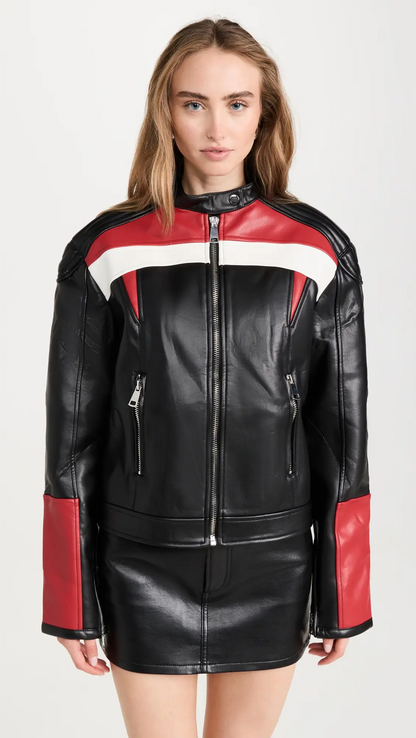 Shop Top Model Faux Leather Biker Jacket by TJS