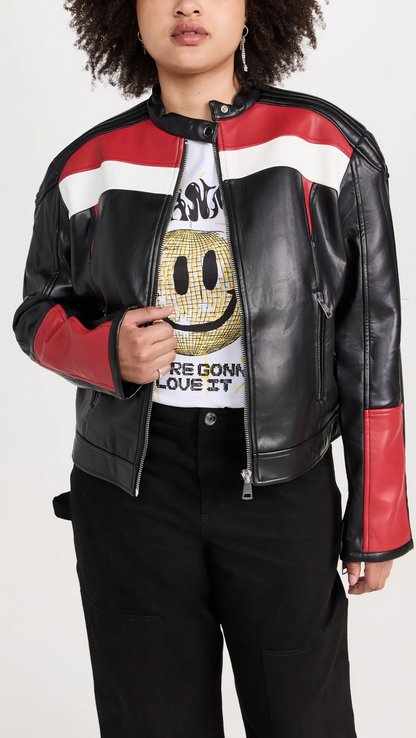 Shop Top Model Faux Leather Biker Jacket by TJS