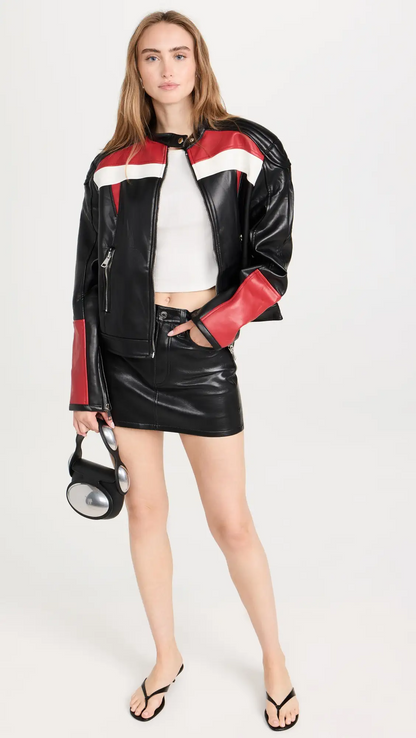 Shop Top Model Faux Leather Biker Jacket by TJS