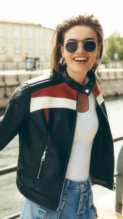 Shop Top Model Faux Leather Biker Jacket by TJS