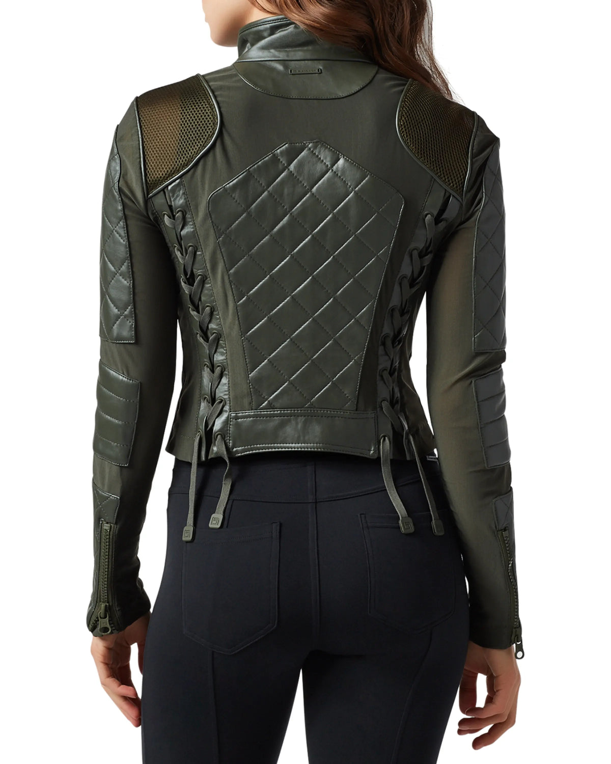 Shop Elegant Quilted Leather & Mesh Moto Jacket