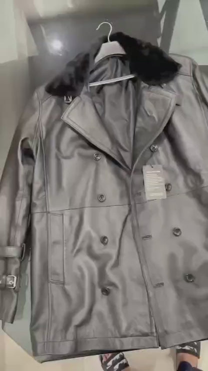 Leon S Kennedy Evil Leather Jacket Resident 9 Requiem - Handmade shearling Fur Collar