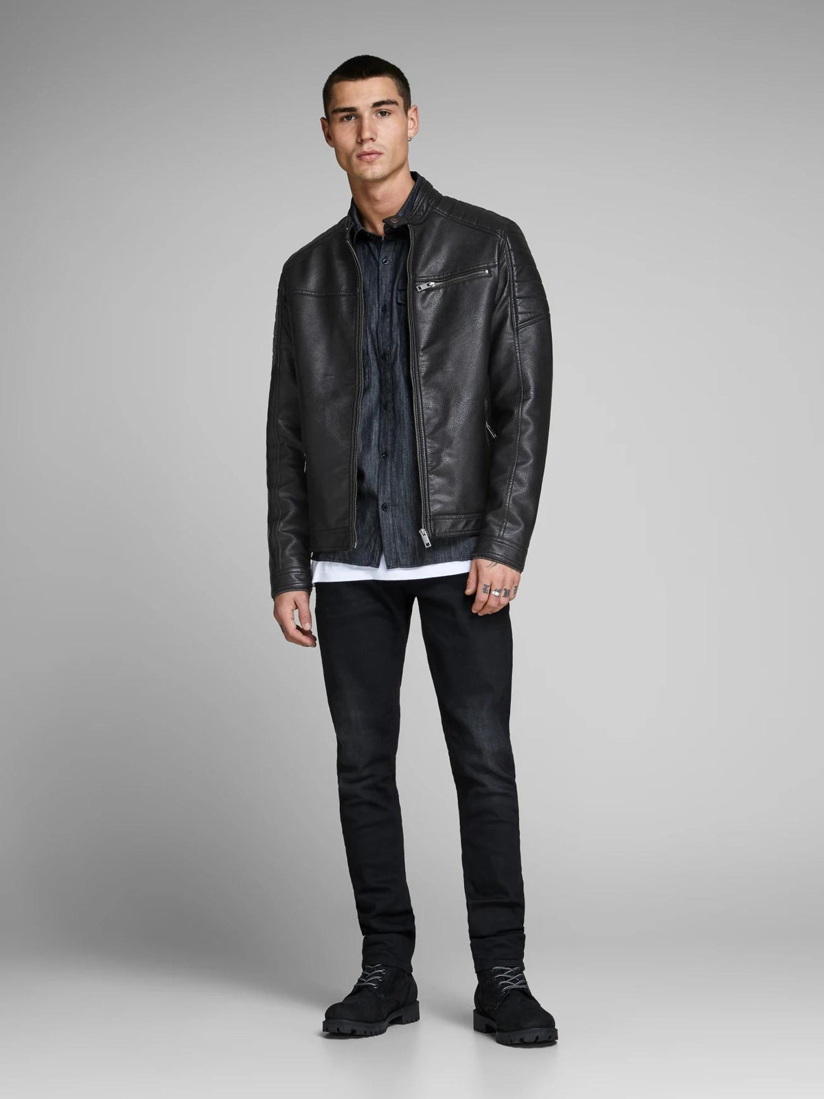Shop Impressive Shiny Black Shoulder Padding Stylish Jacket For Men by TJS